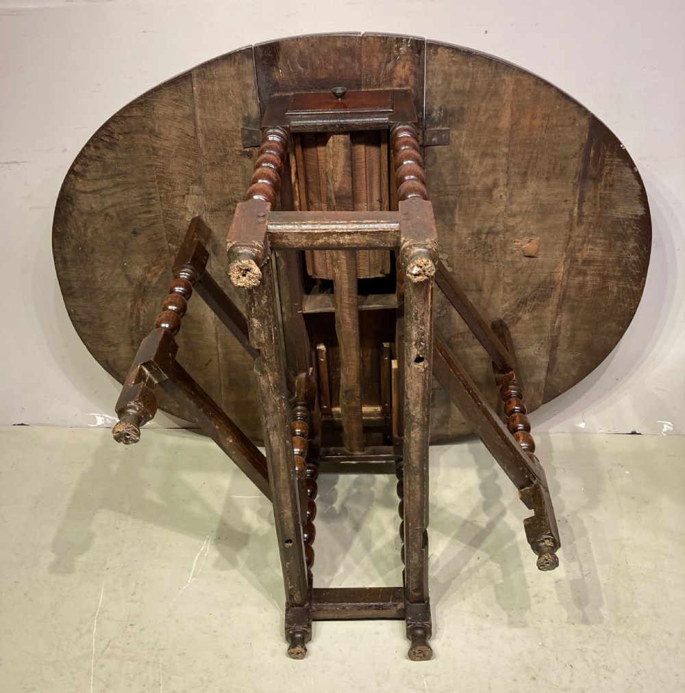 Charles II oak gateleg dining table. View VIII