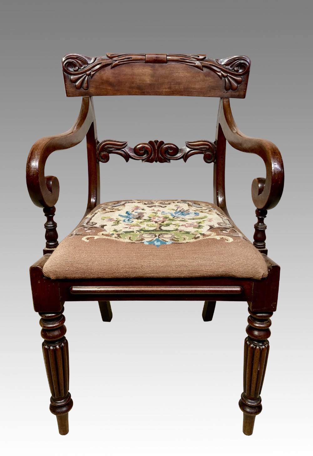 Georgian mahogany writing chair. View III