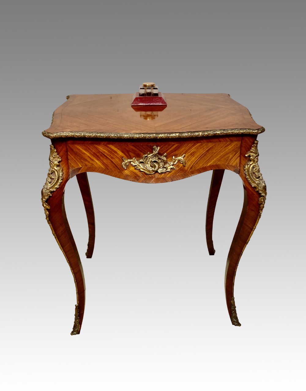 Antique French kingwood writing table. View IX