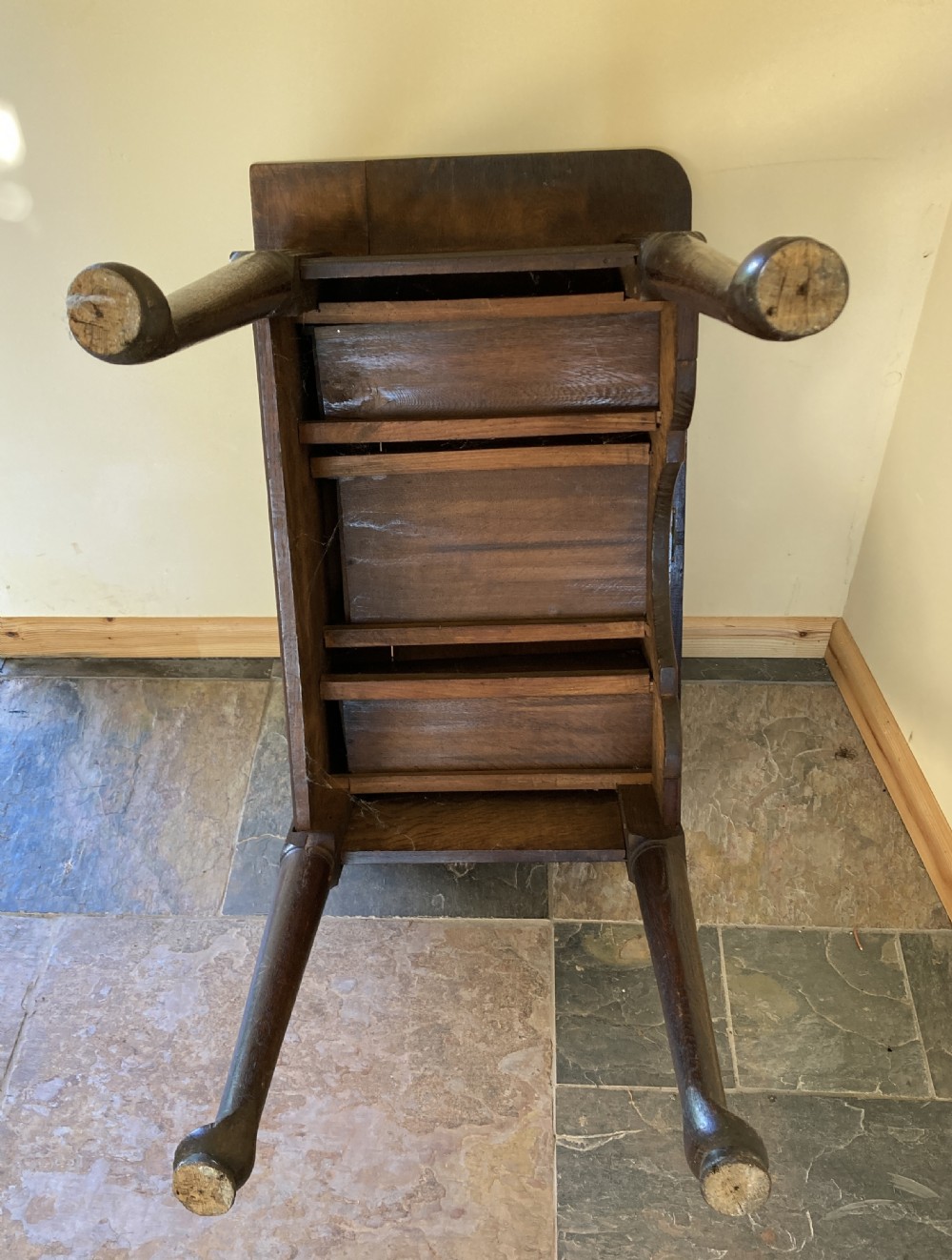Georgian cabriole leg oak lowboy. View VIII