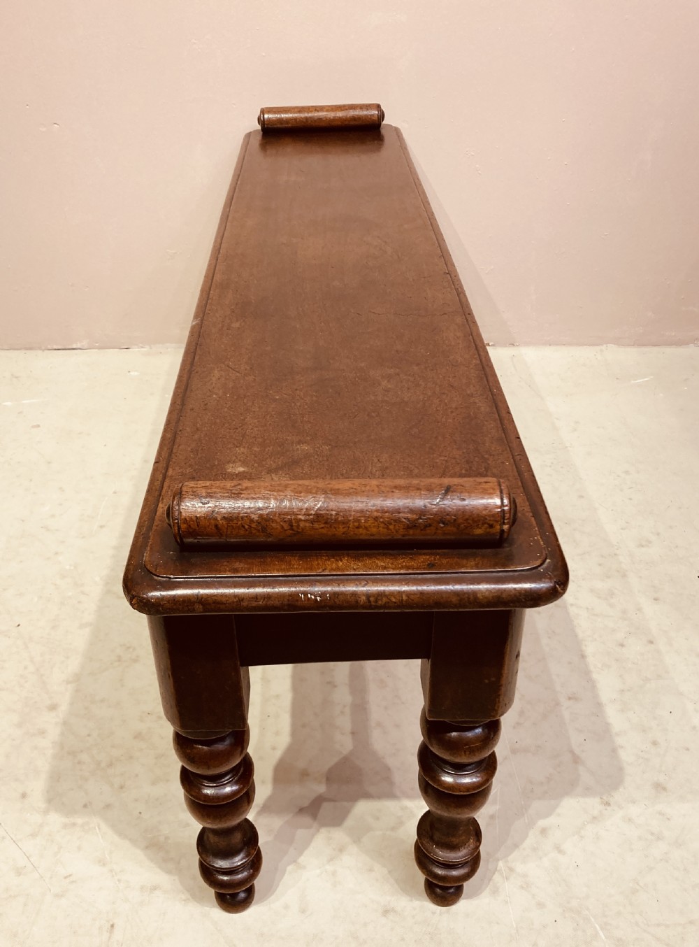 Victorian mahogany hall bench. View VII