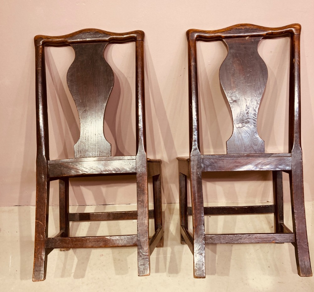 Pair of Georgian country elm side chairs. View II