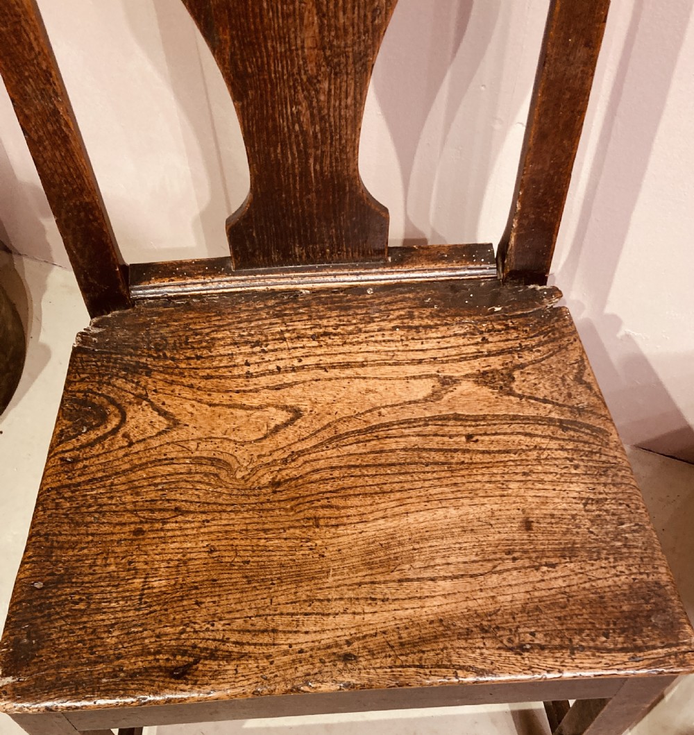Pair of Georgian country elm side chairs. View IV
