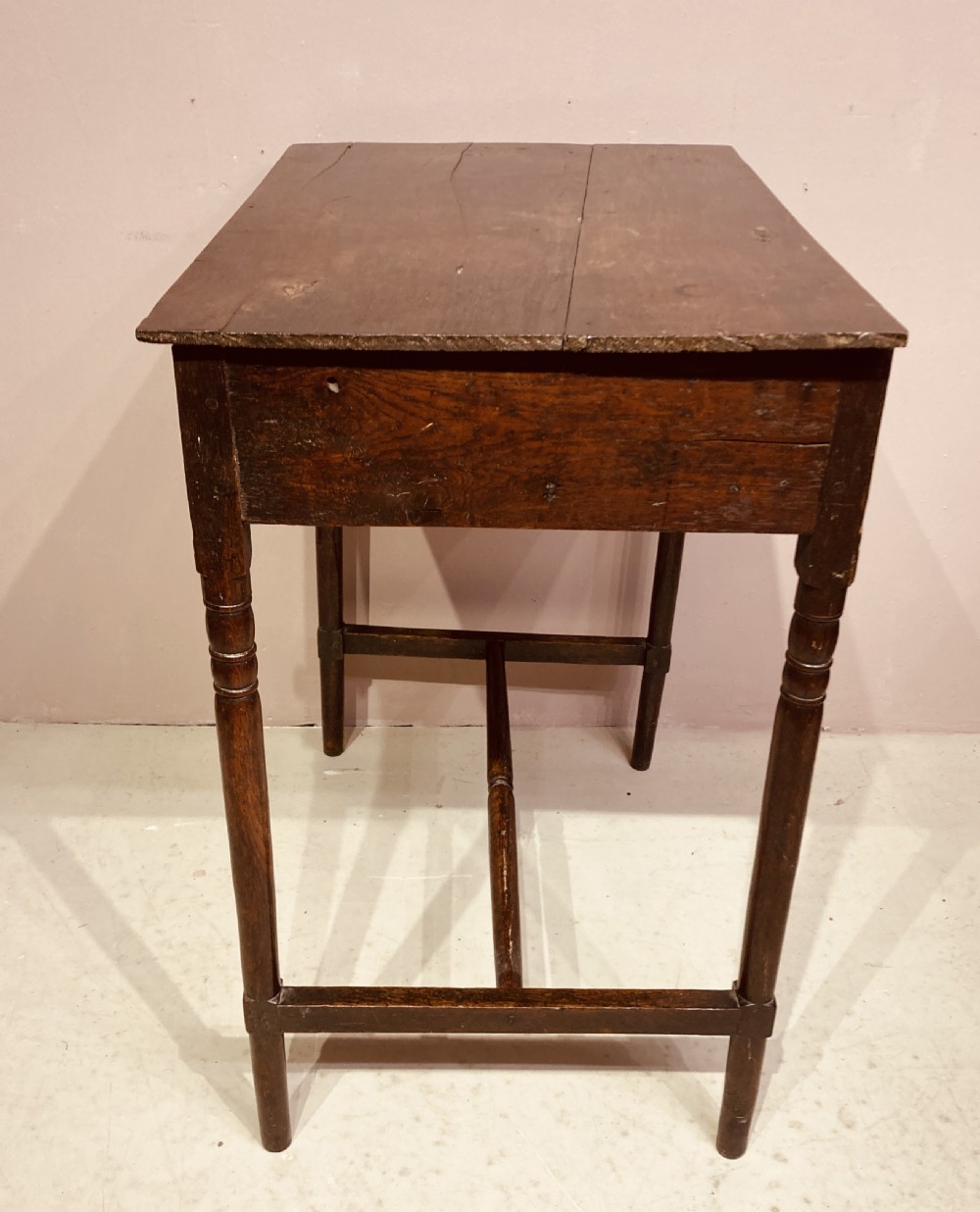 Georgian oak turned leg side table. View V