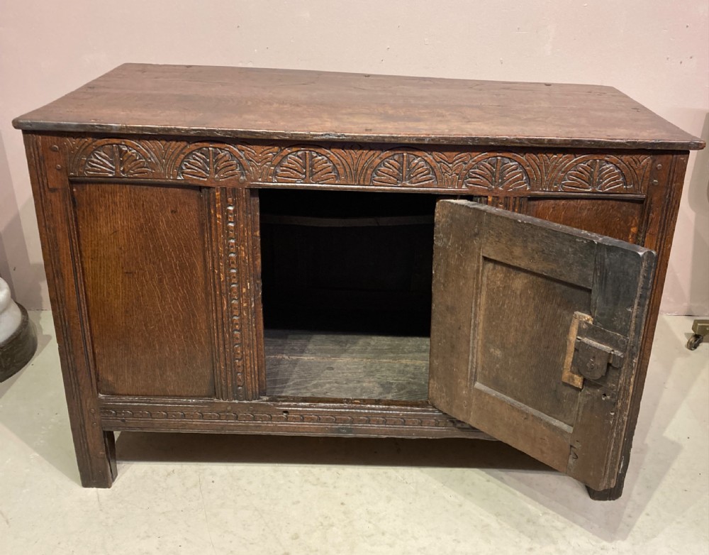 Charles II carved oak cupboard. View VIII