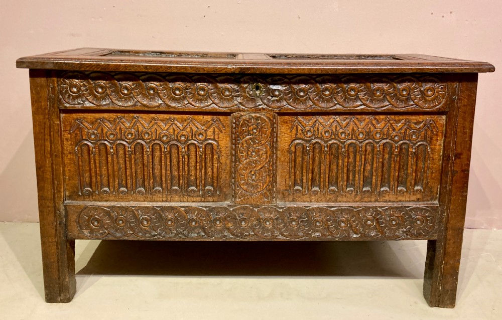 Charles I carved oak coffer.