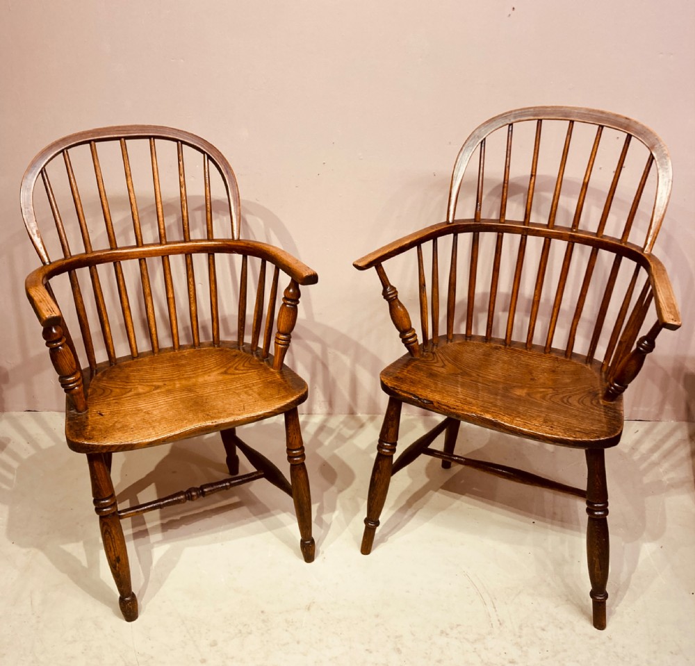 Matched pair of ash and elm country armchairs.