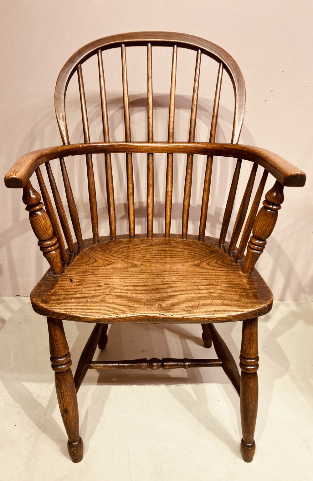 Matched pair of ash and elm country armchairs. View II