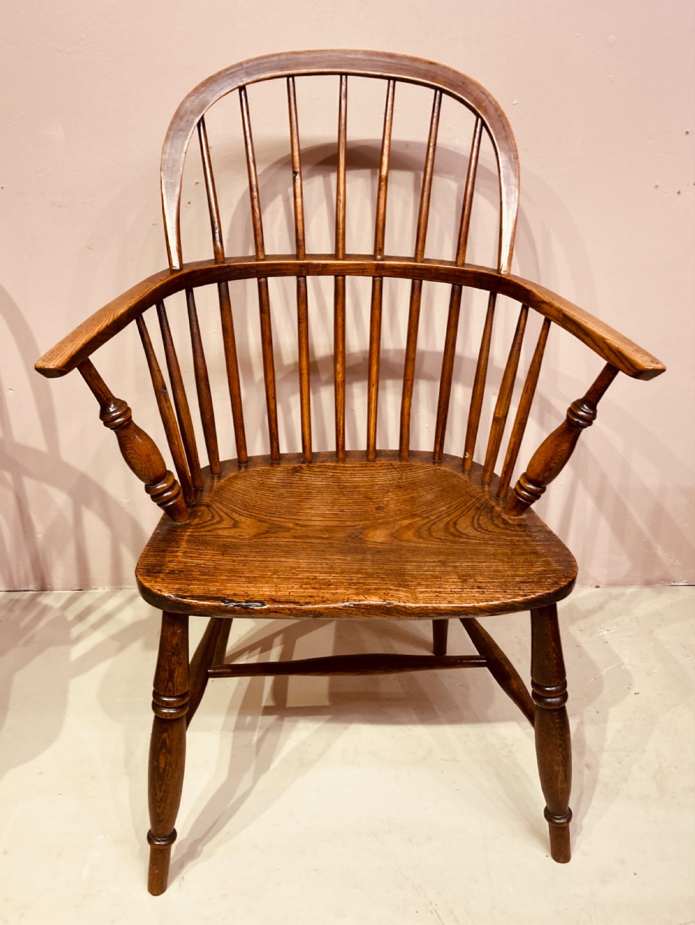 Matched pair of ash and elm country armchairs. View III