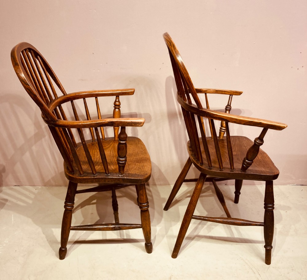 Matched pair of ash and elm country armchairs. View IV