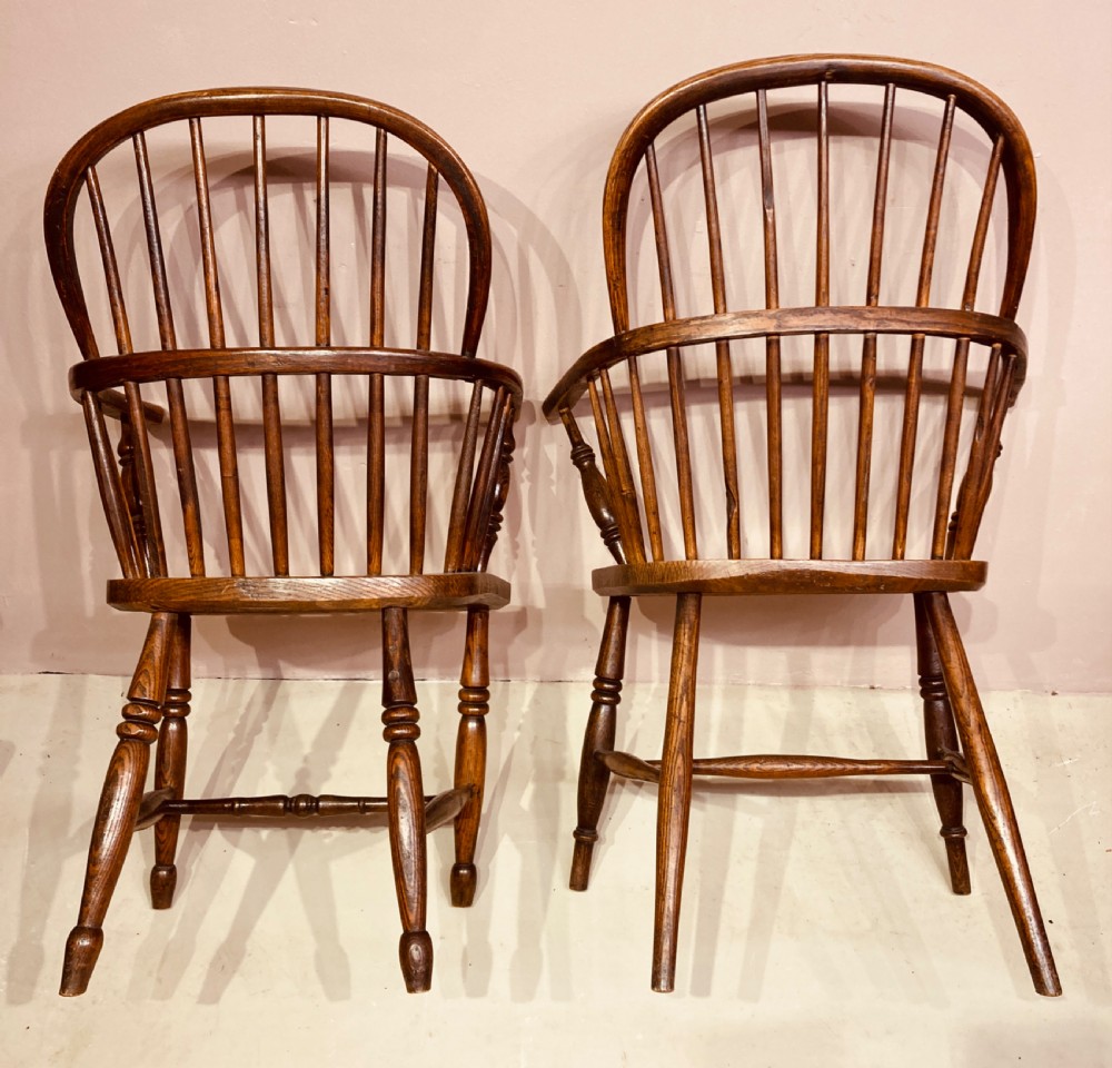 Matched pair of ash and elm country armchairs. View V