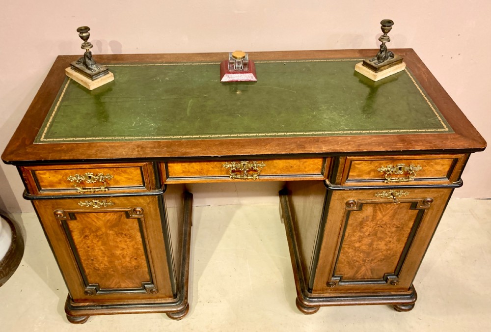 Victorian burr walnut pedestal desk. View III