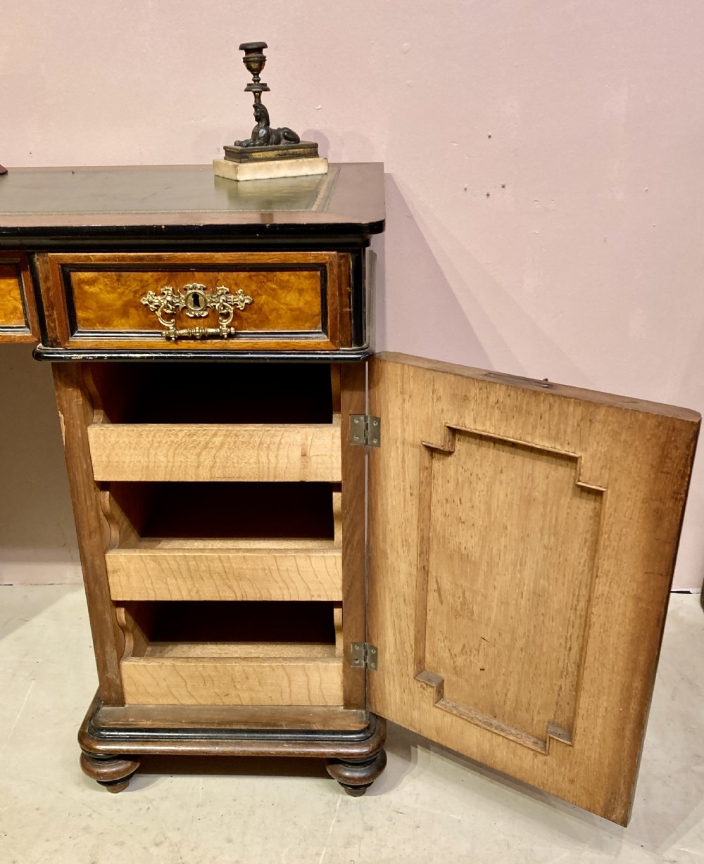 Victorian burr walnut pedestal desk. View V