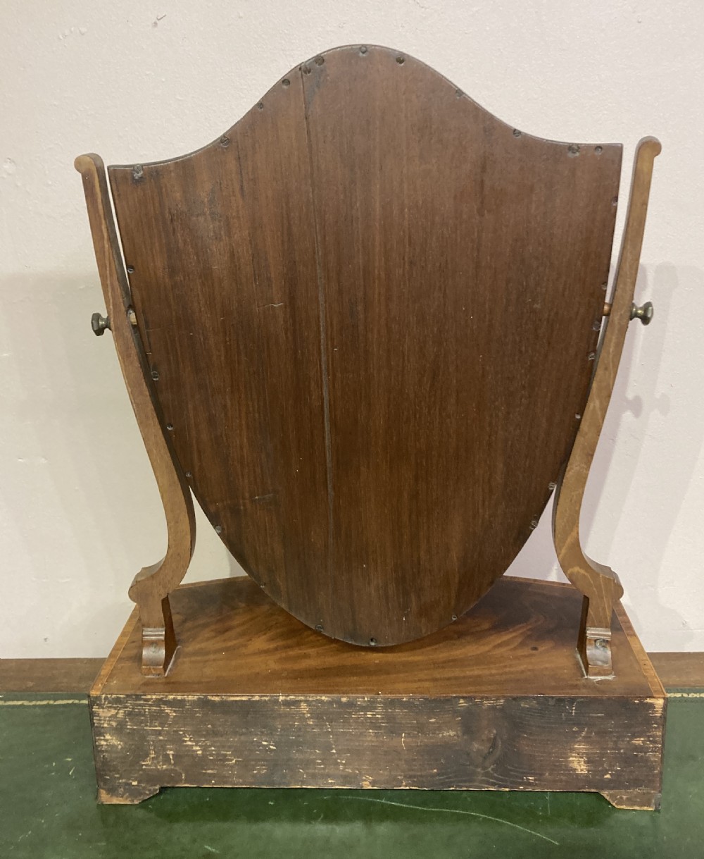 Georgian mahogany shield shaped dressing table mirror. View V