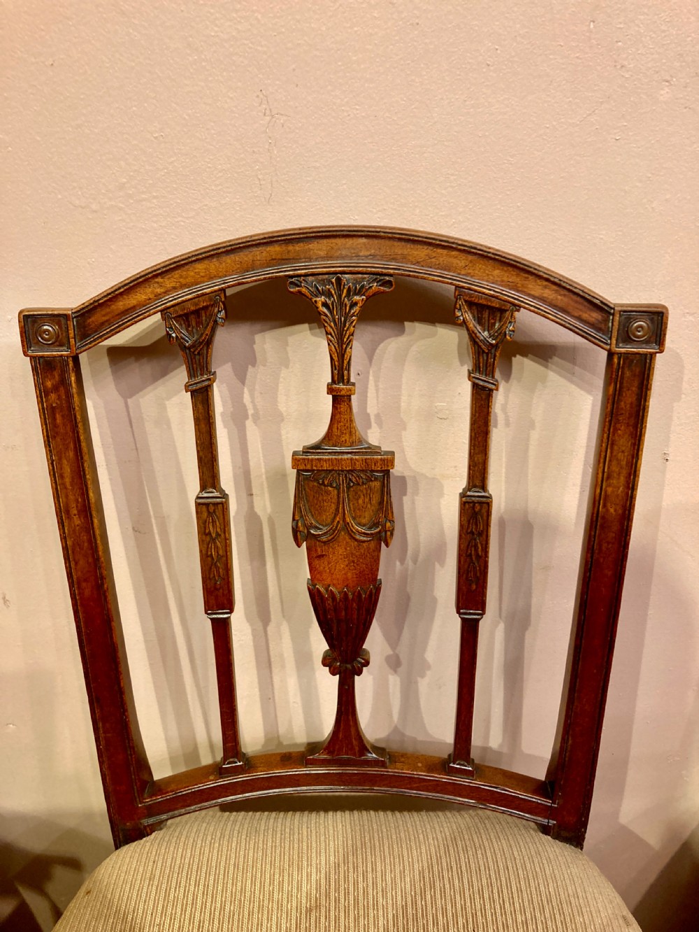 Set of 6 carved Hepplewhite mahogany dining chairs. View II