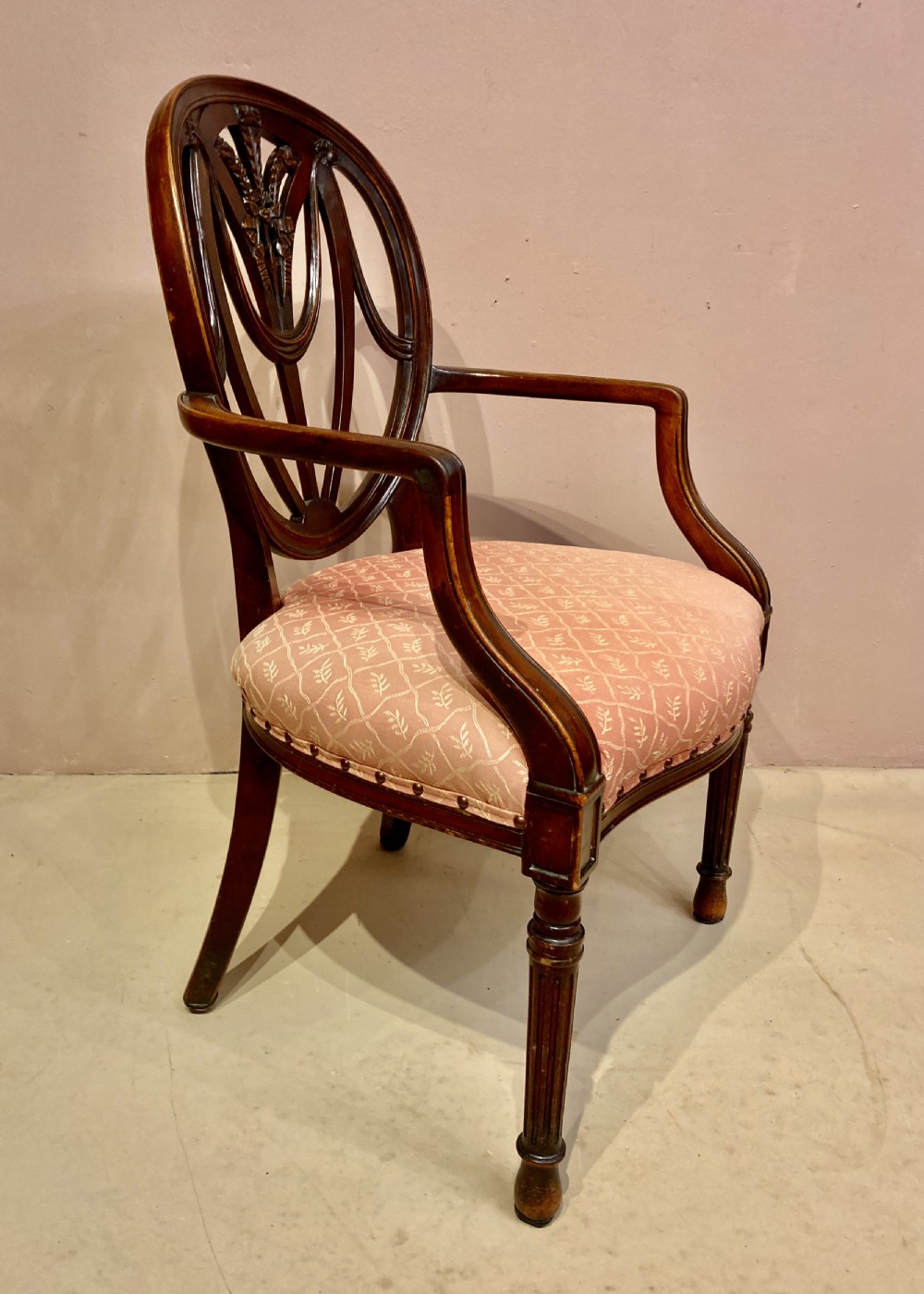 Antique mahogany oval back writing chair.