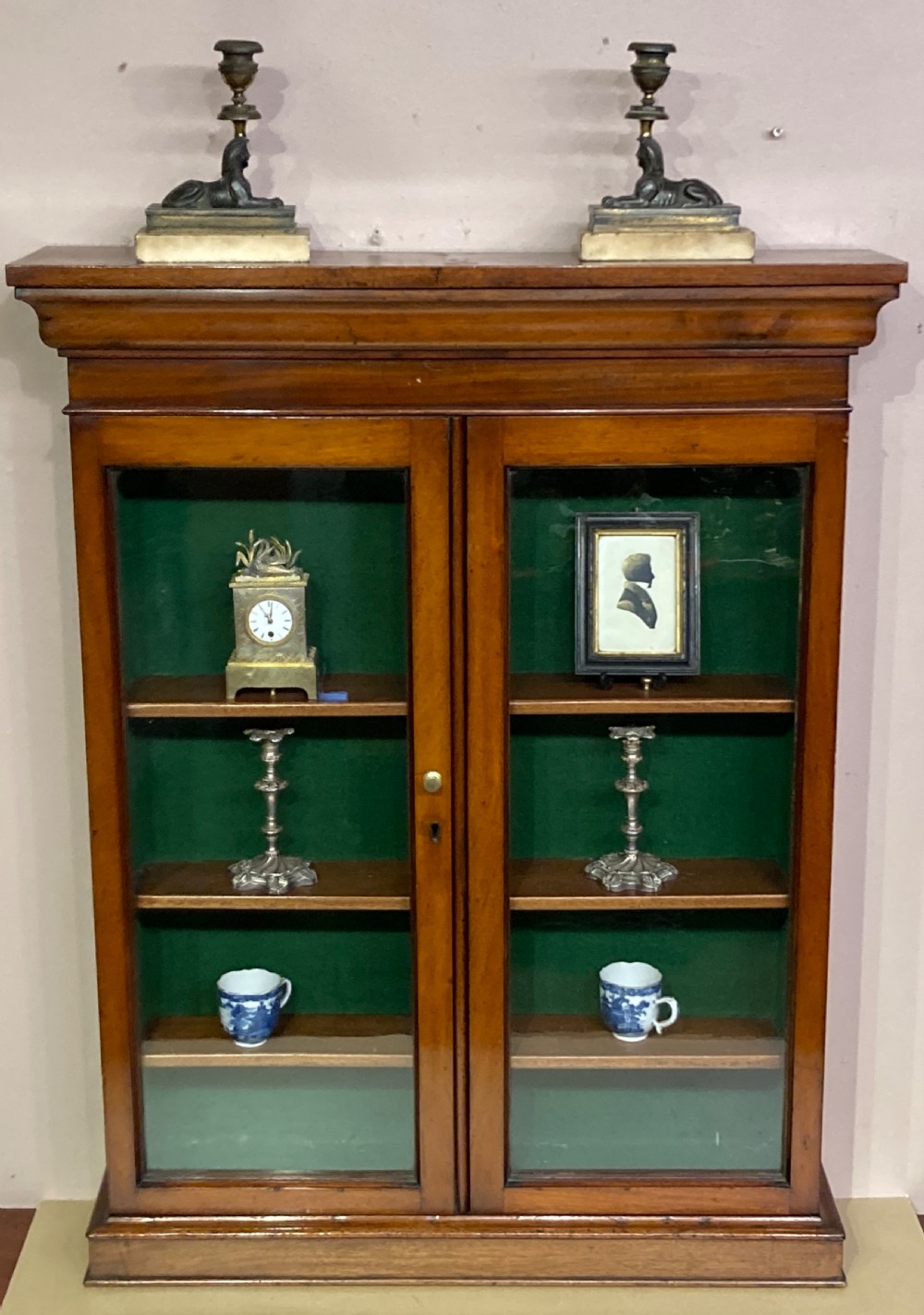 Small Victorian mahogany glazed door hanging cabinet. View VII