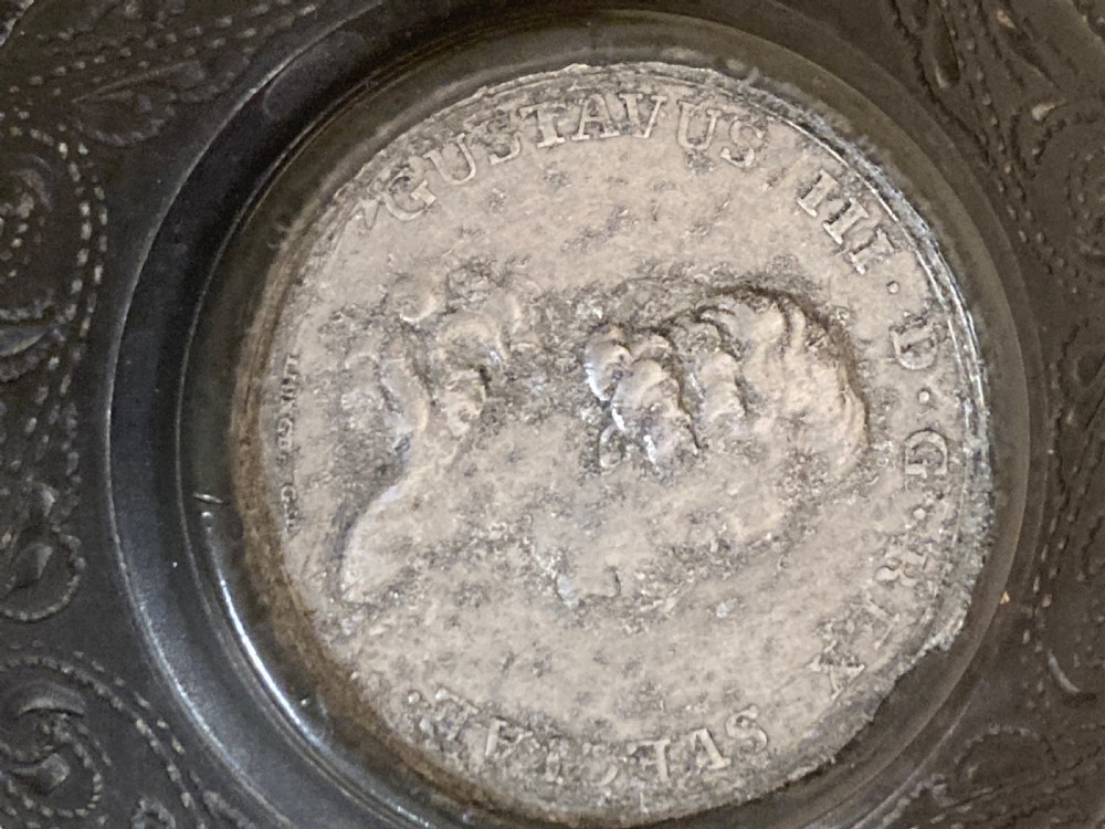 Swedish  commemorative oak and pewter Daubenkrug tankard. View VI