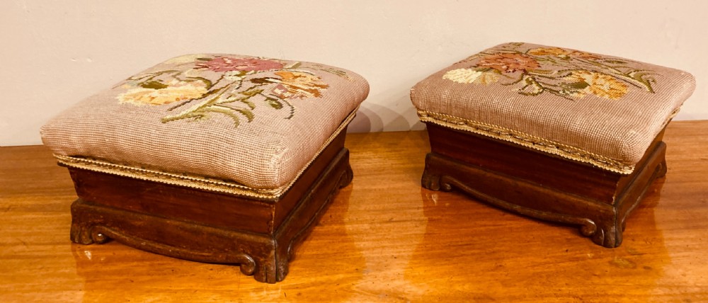 Pair of Victorian mahogany footstools. View II
