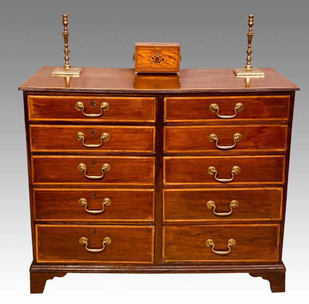 Antique Irish mahogany chest of ten drawers.
