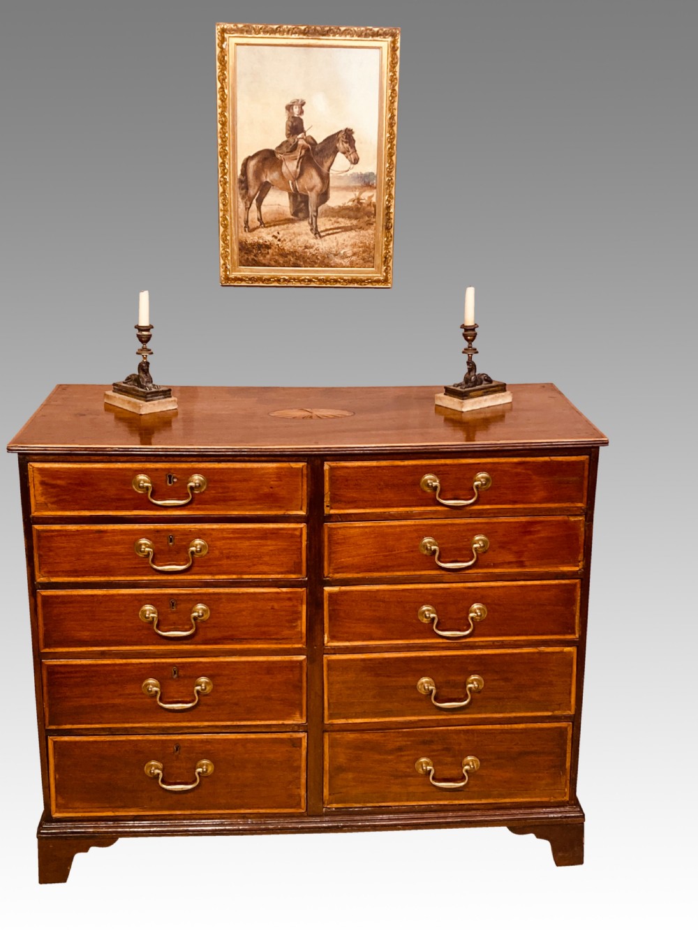 Antique Irish mahogany chest of ten drawers. View VI