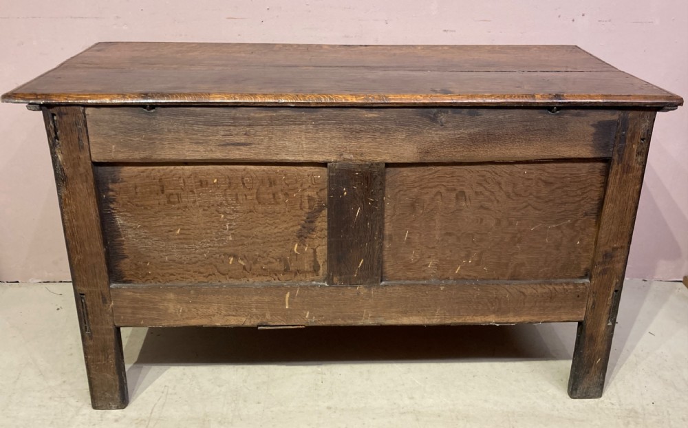 17th century carved oak coffer. View V