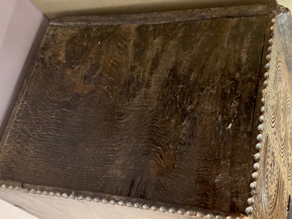 A 17th century oak six plank box.  View IV