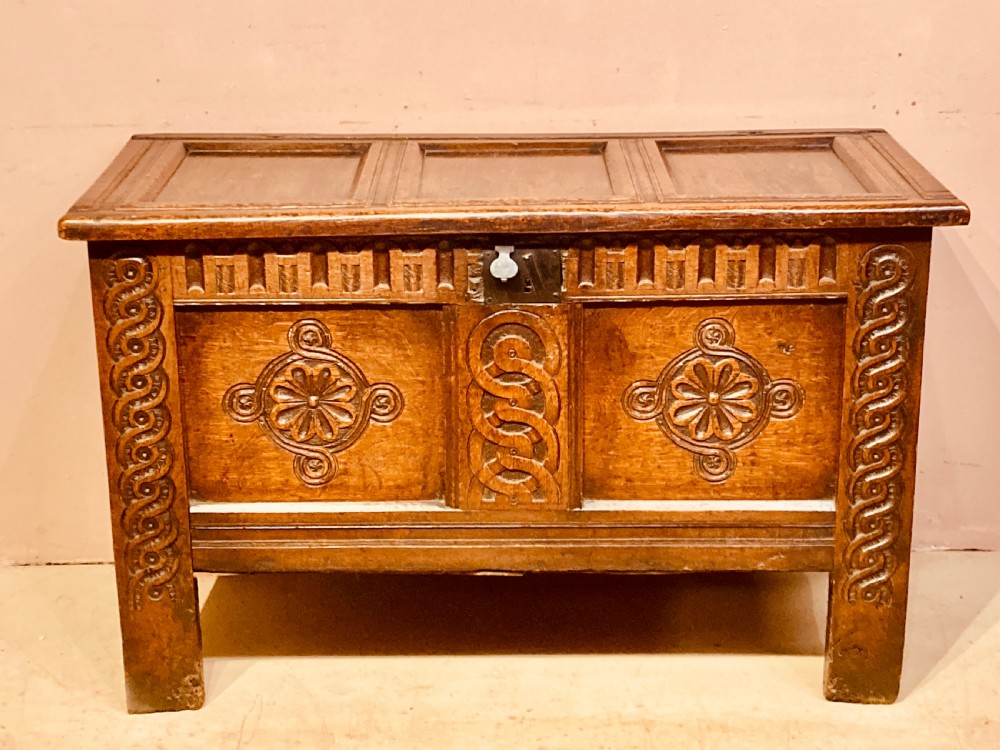 Charles I carved oak coffer.