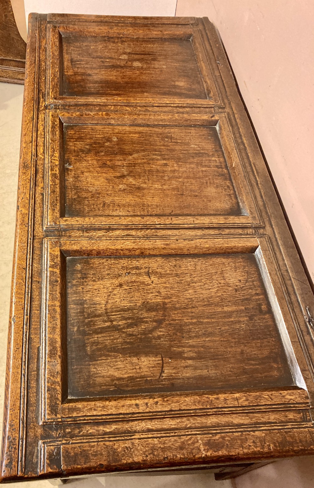 Charles I carved oak coffer. View VII