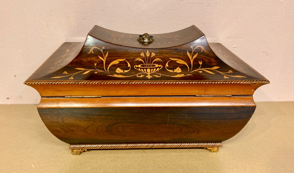 Antique rosewood and marquetry jewellery or sewing box. View IV