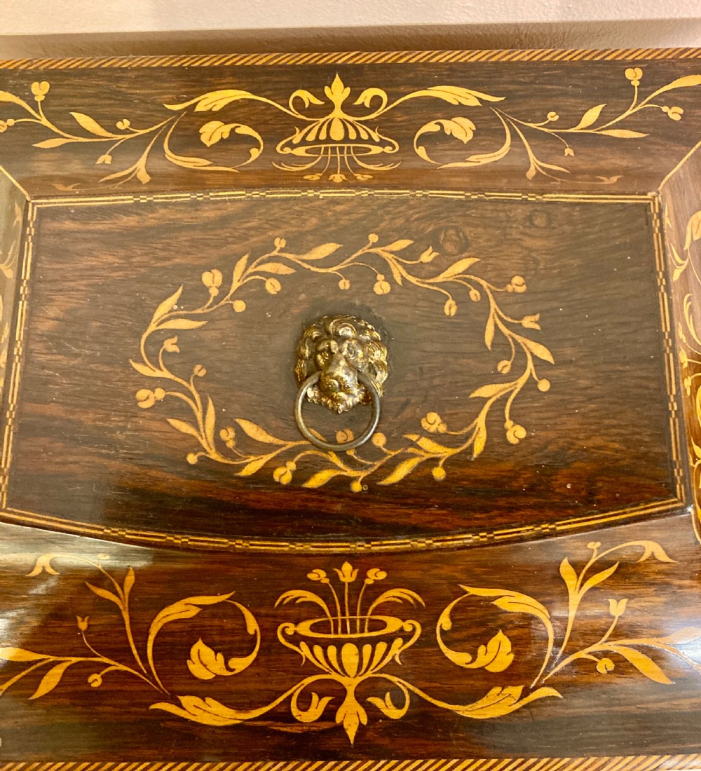 Antique rosewood and marquetry jewellery or sewing box. View VII