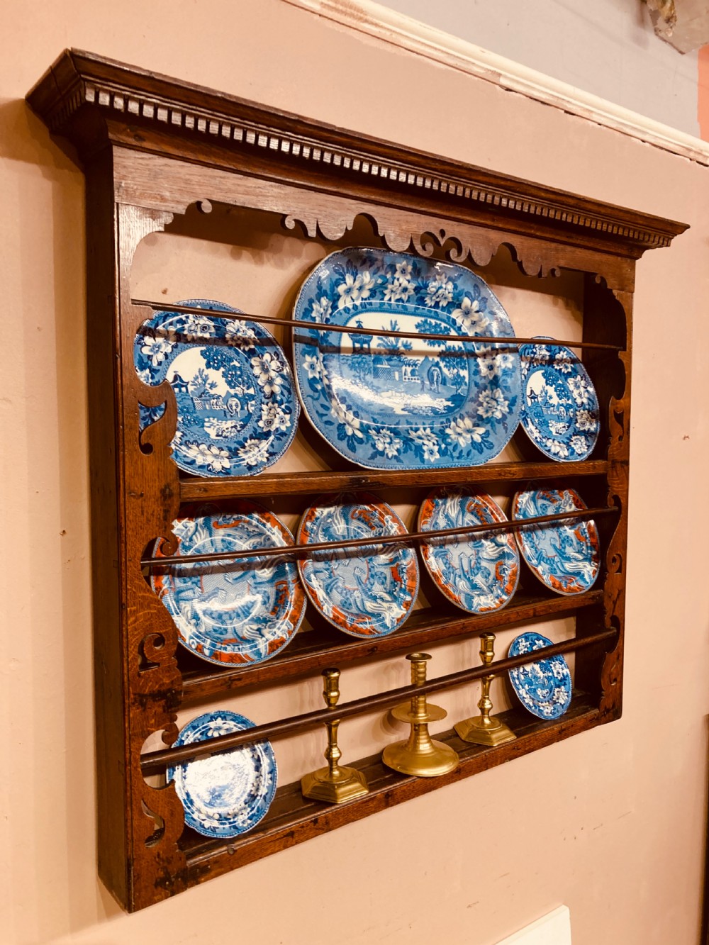 Antique Welsh oak delft rack. View II