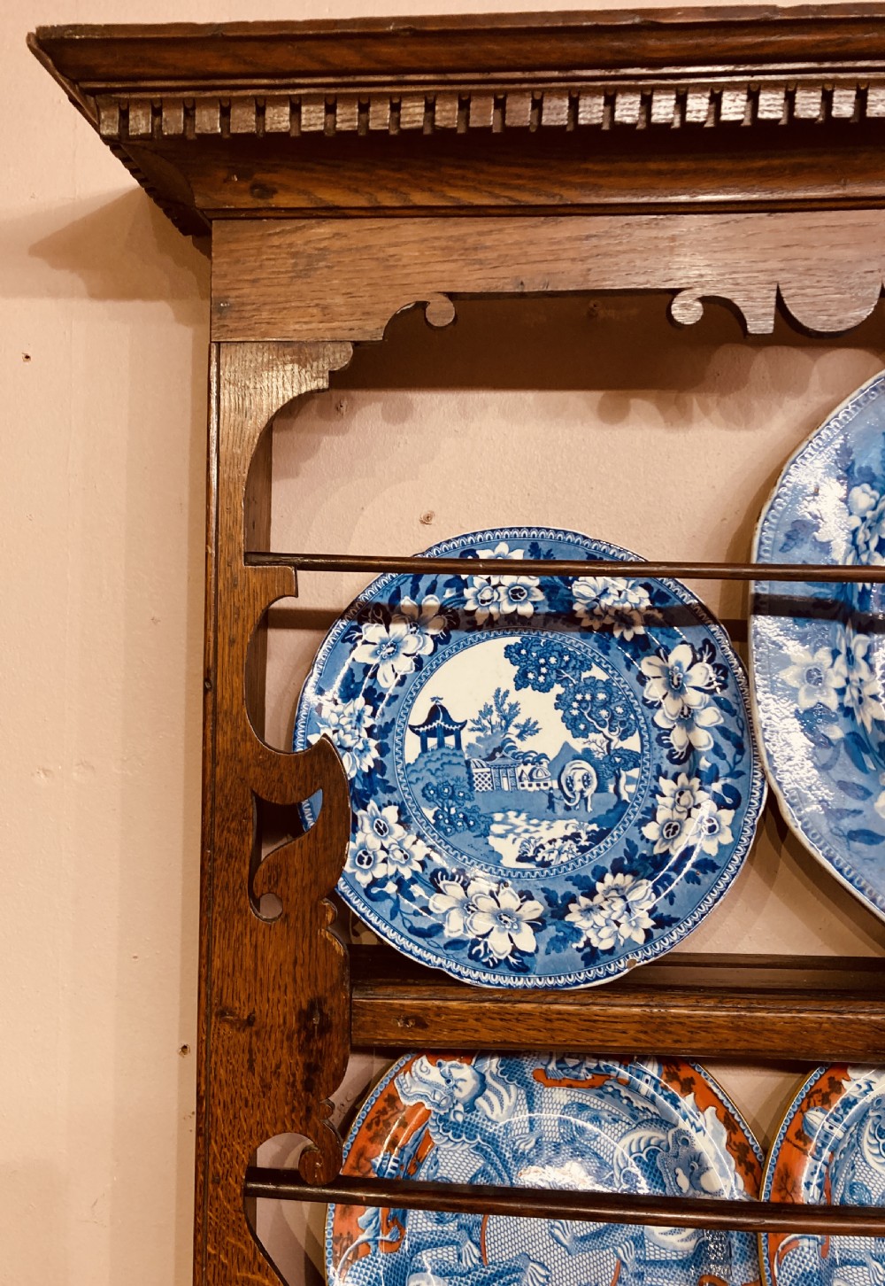Antique Welsh oak delft rack. View IV