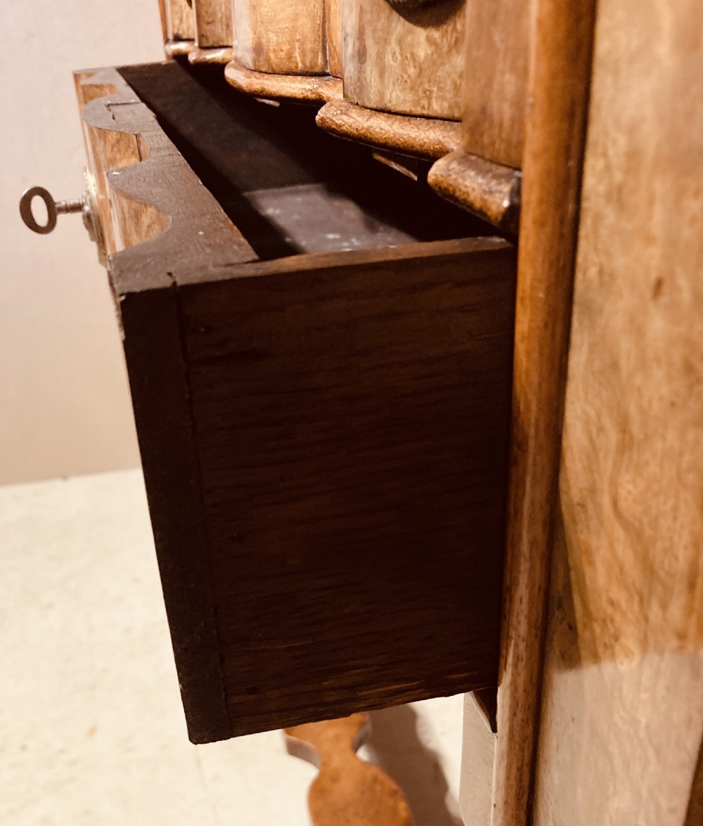 Small antique burr walnut cabinet on stand. View V