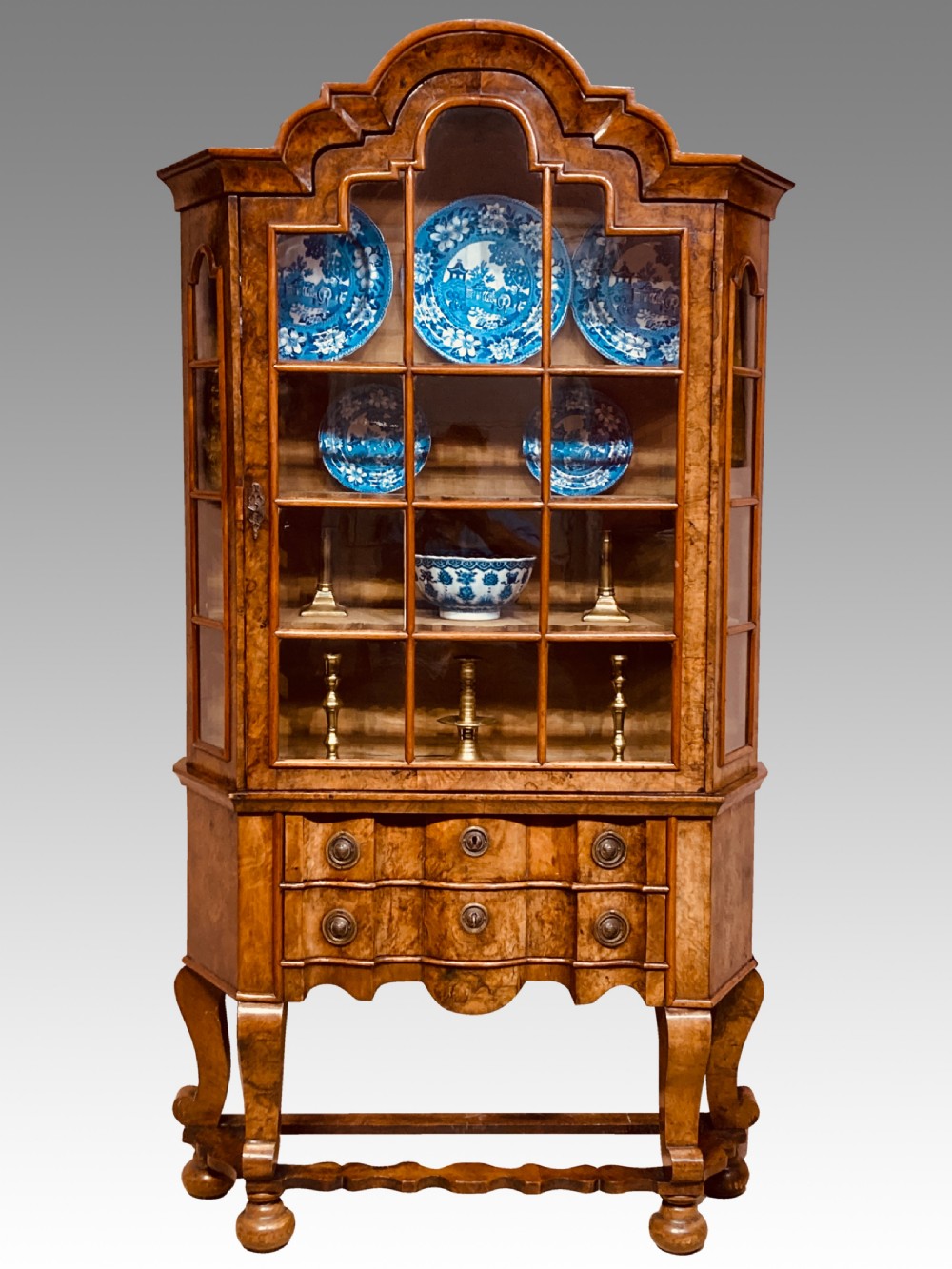 Small antique burr walnut cabinet on stand. View X