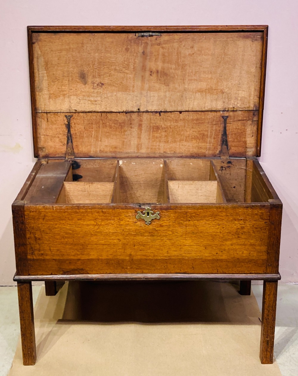 Georgian oak chest with fitted interior. View IV