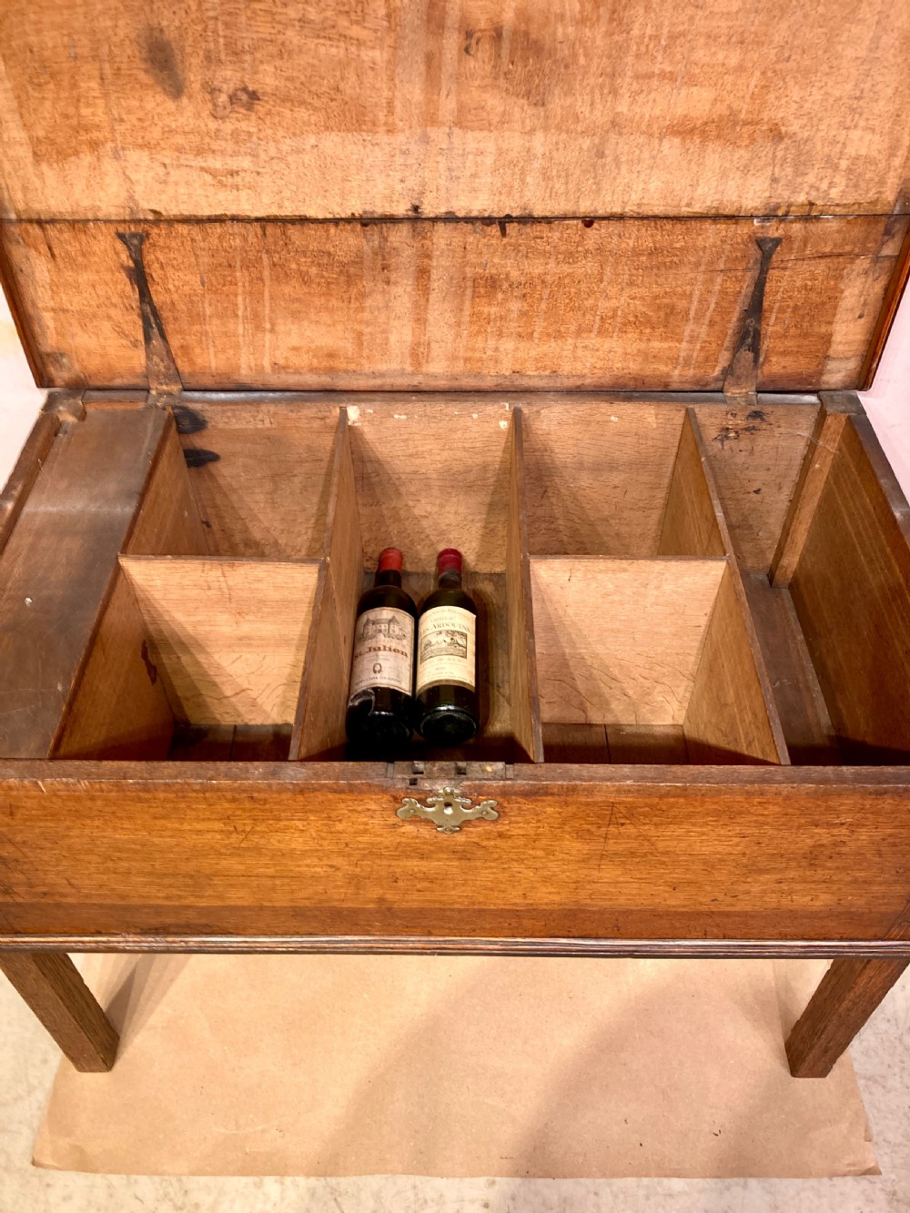 Georgian oak chest with fitted interior. View IX