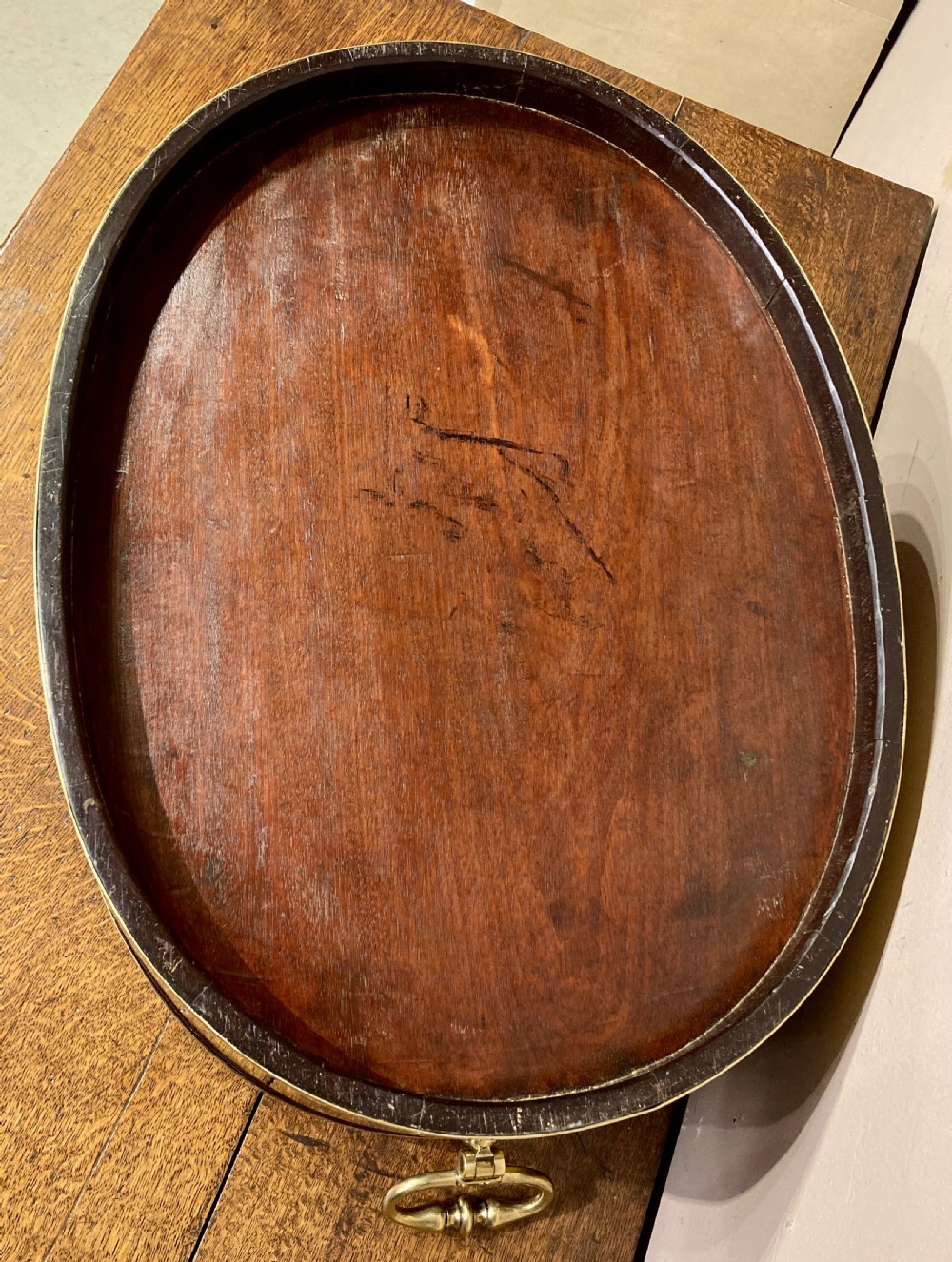 Geo III oval mahogany brass bound planter.  View III