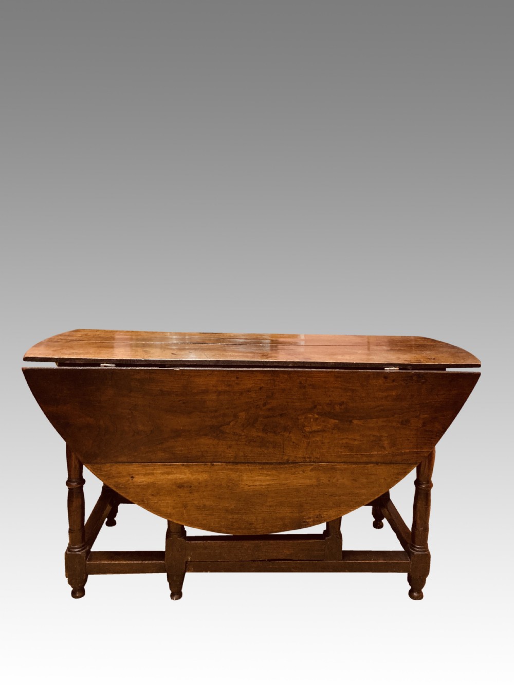 Queen Anne oak gateleg dining table. View V