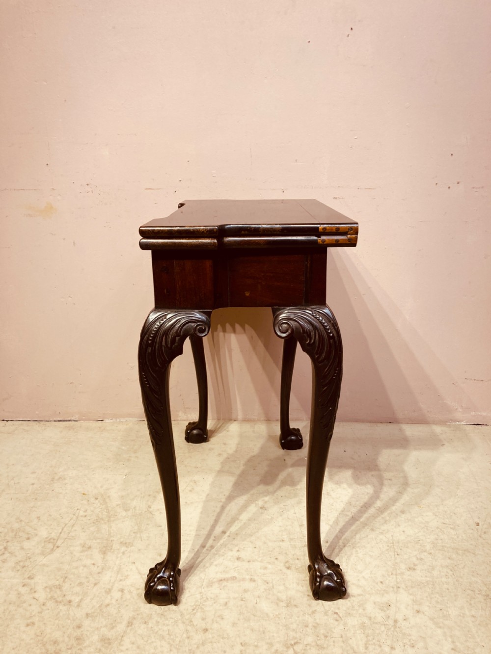 Antique Irish mahogany tea table . View II