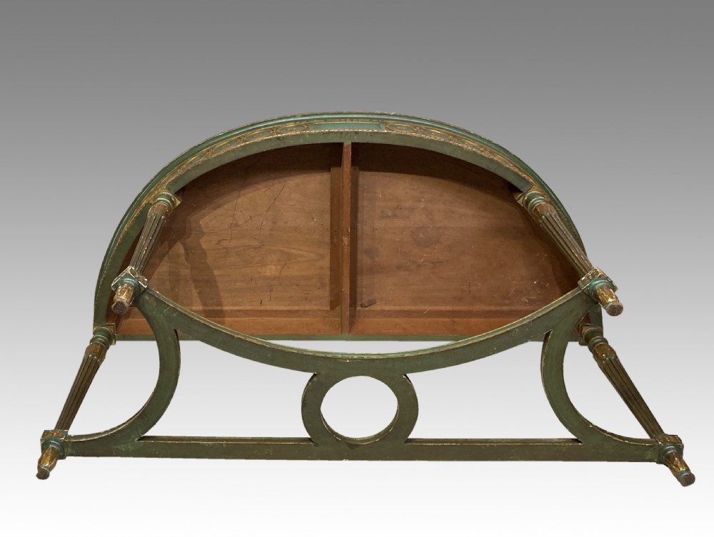 Antique painted and parcel gilt demi-lune console table. View II