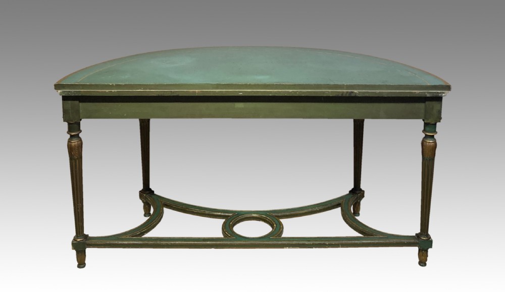 Antique painted and parcel gilt demi-lune console table. View III