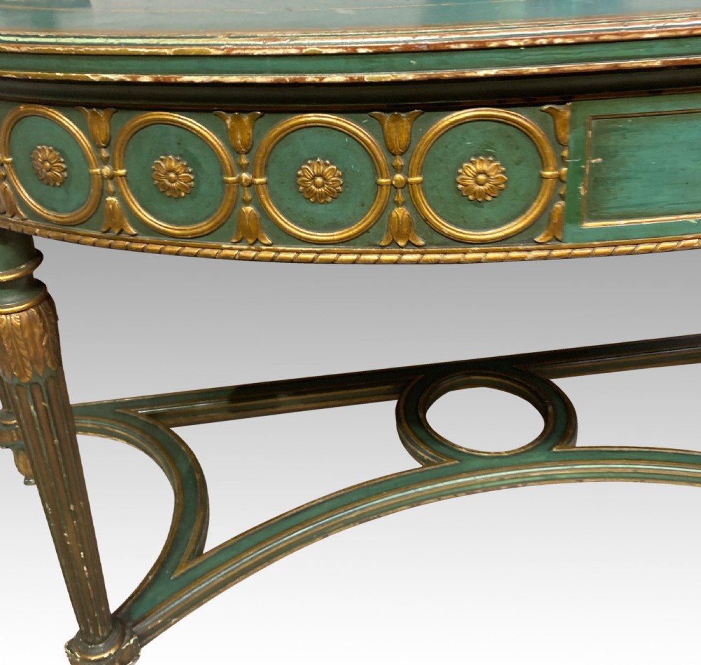 Antique painted and parcel gilt demi-lune console table. View VIII