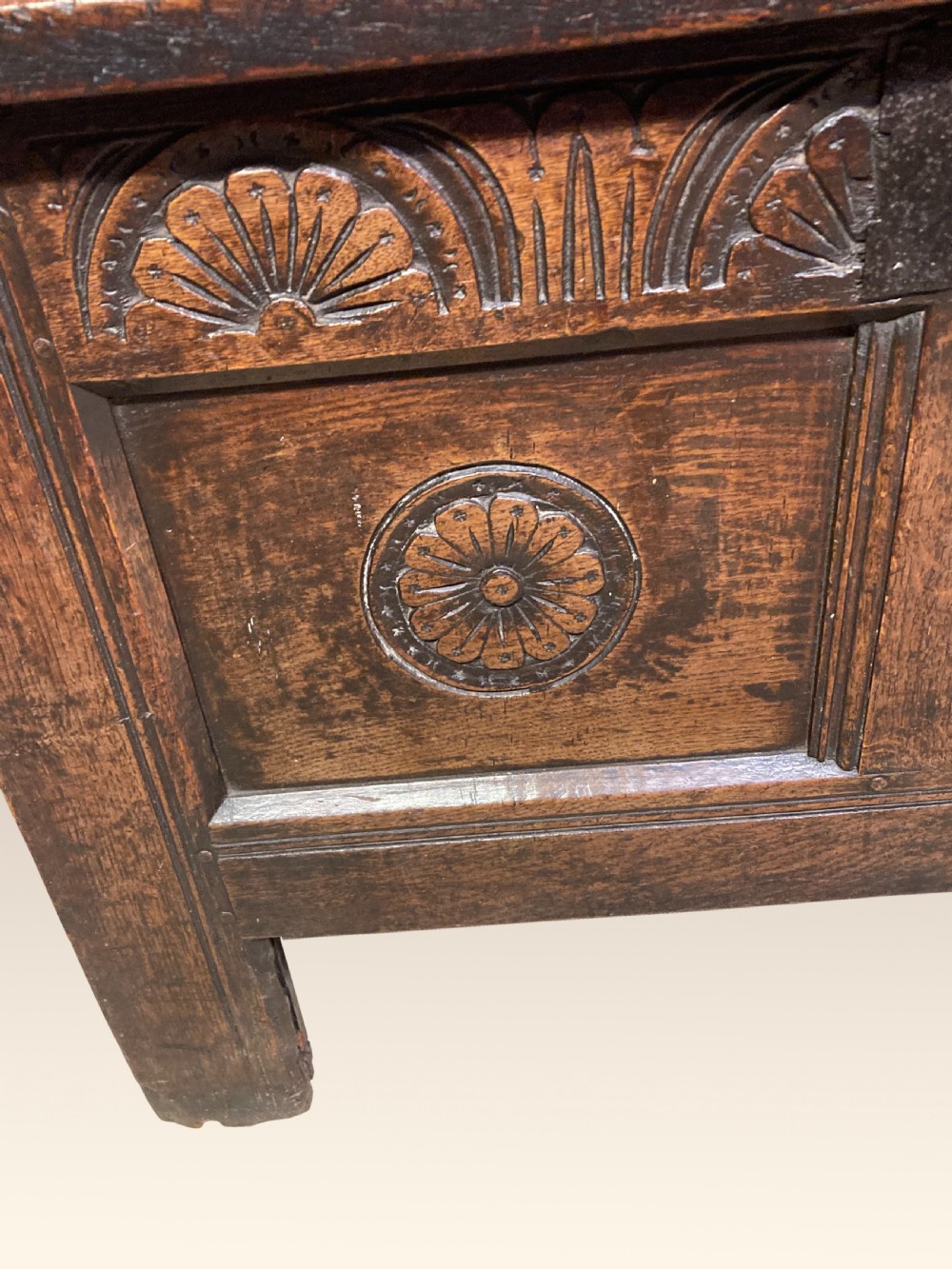 Small Charles I oak coffer.  View IV