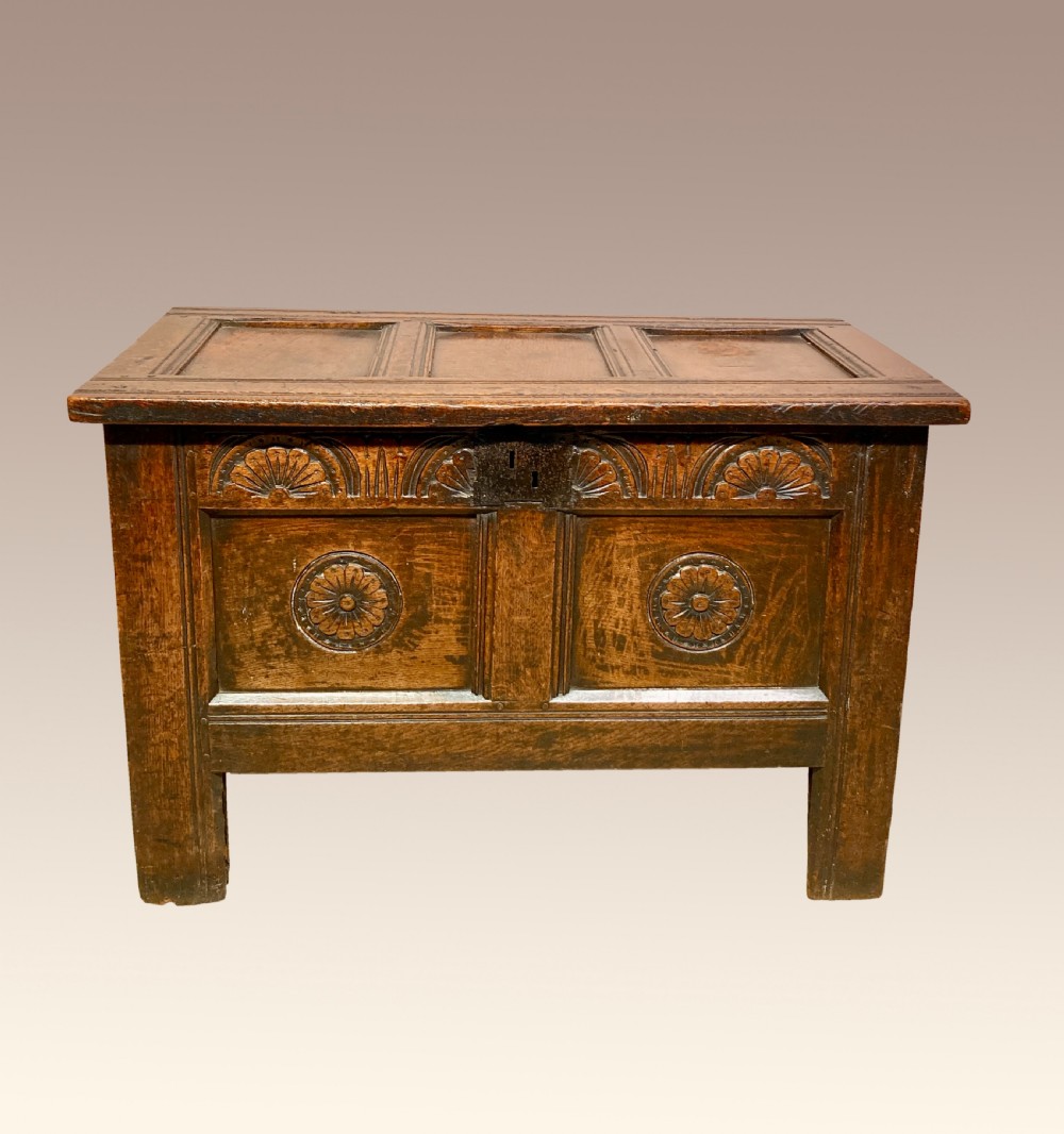 Small Charles I oak coffer.  View X