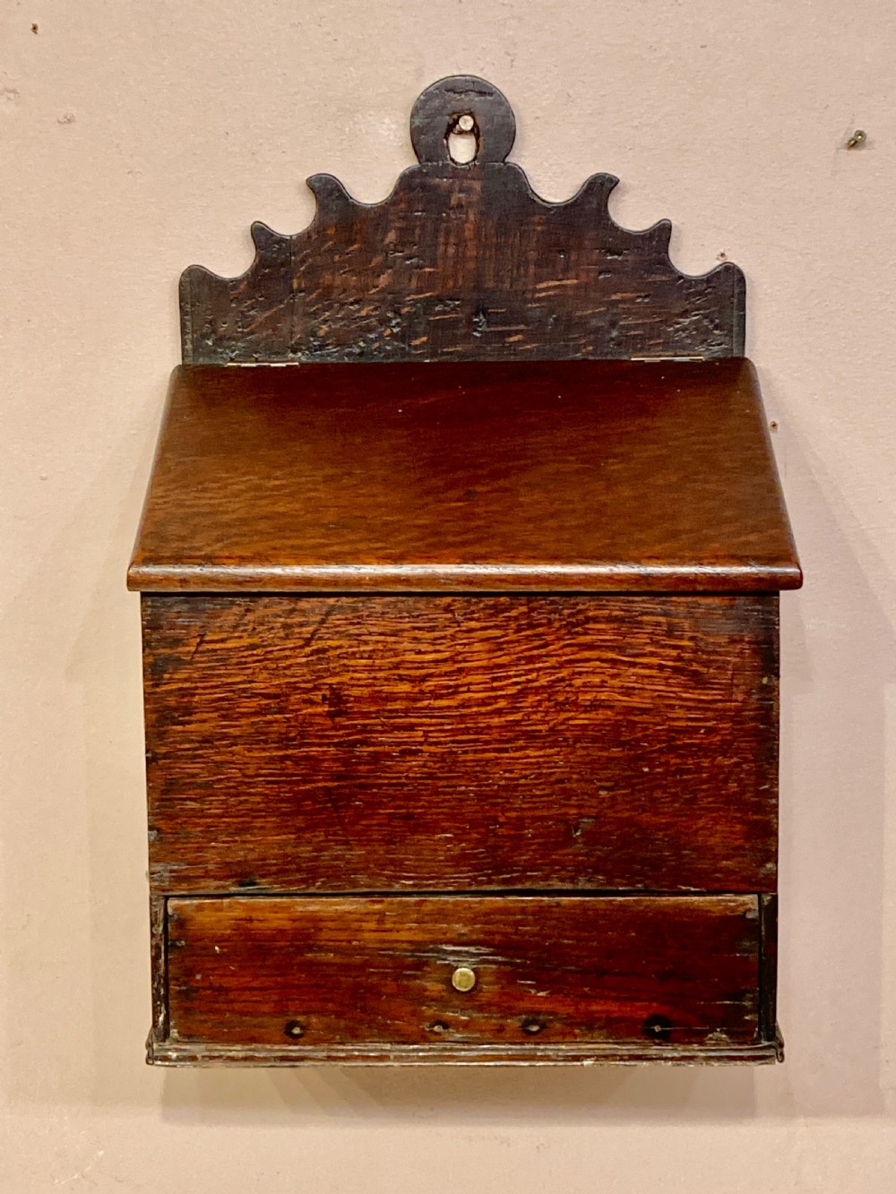 Welsh oak hanging candle box.
