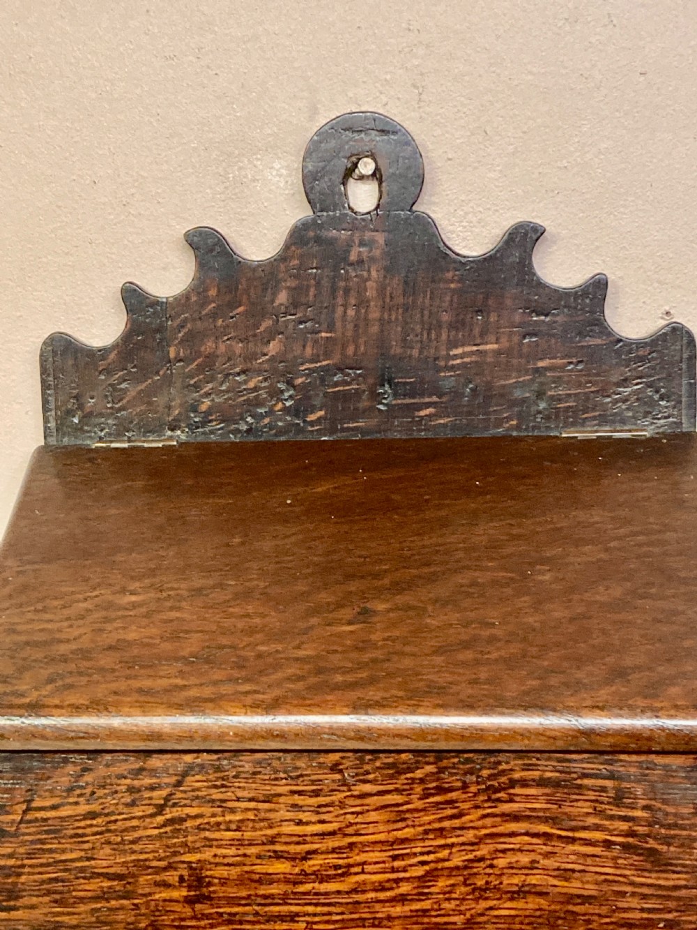 Welsh oak hanging candle box. View II