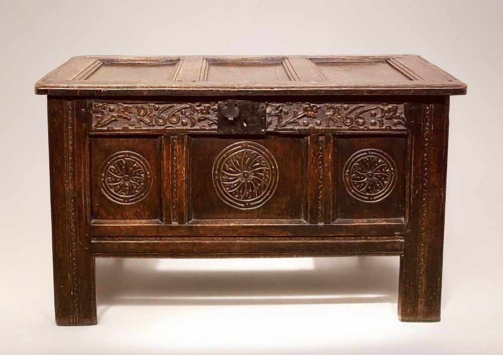 Charles II carved oak coffer.
