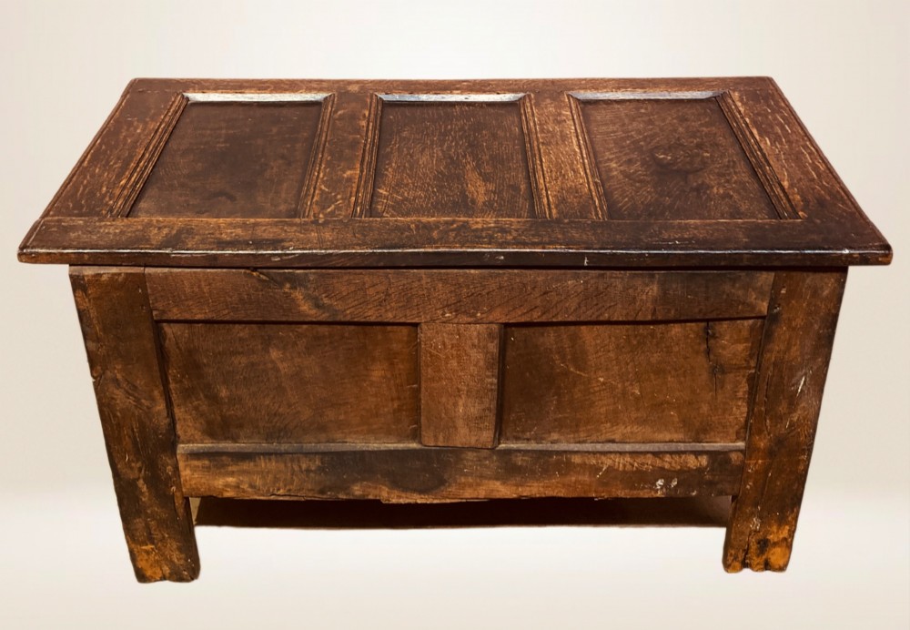 Charles II carved oak coffer. View IV