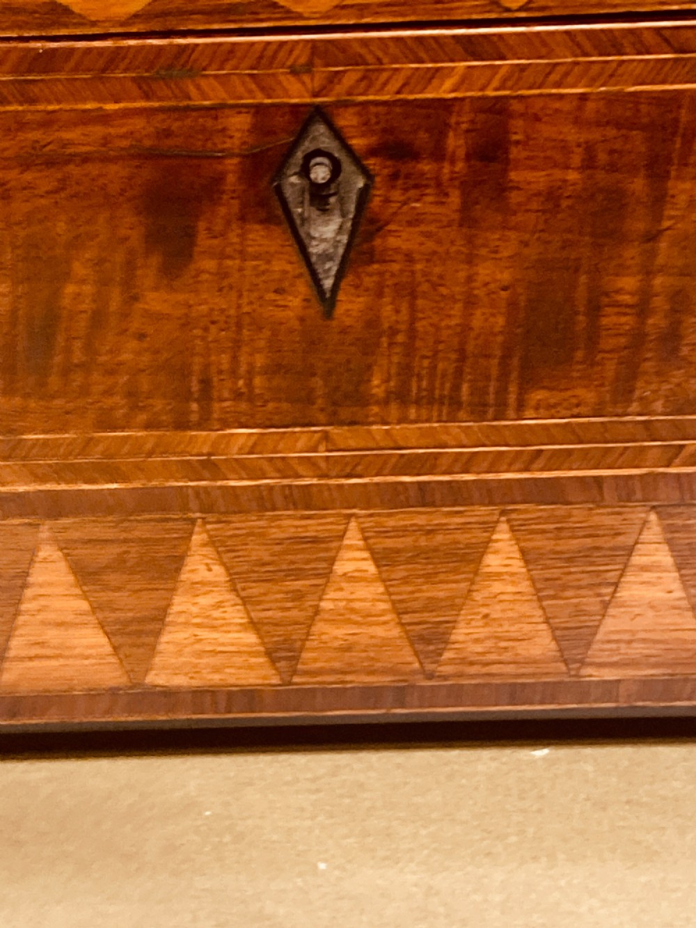 Regency inlaid mahogany tea caddy. View II